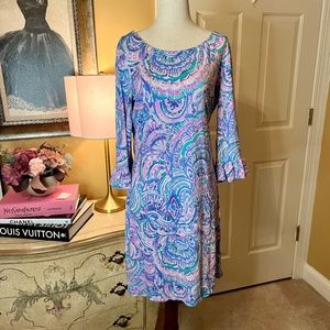 EUC Lilly Pulitzer Ruffle Sleeve Sophie Dress in Happy as a Clam Size LARGE